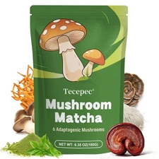 Mushroom Matcha Blend with 6 Adaptogen Mushrooms Ceremonial-Grade Matcha Powder