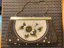 Vintage Beaded Evening Handbag with Gorgeous Flower Design On Both Sides