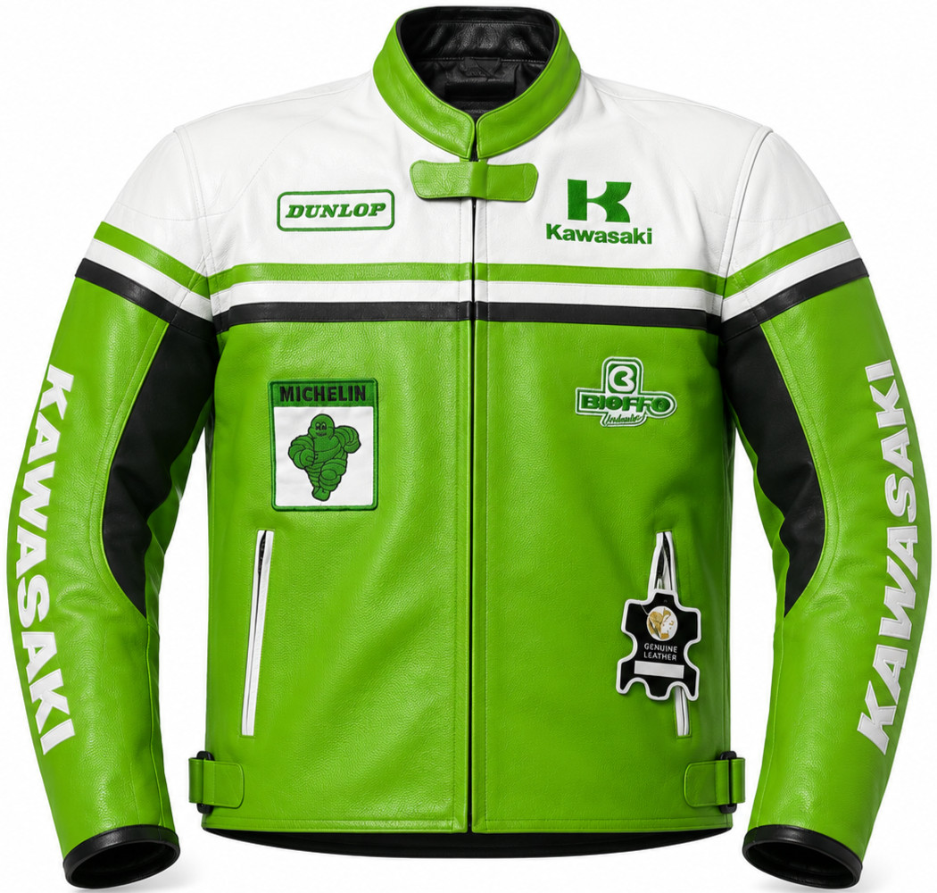 Kawasaki Ninja Green Leather Motorcycle Racing Jacket Men’s Padded Sport Bike CE