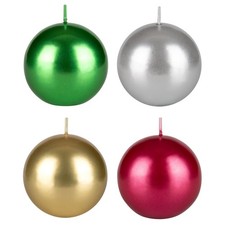 Set of 4 Unscented 3 Inch x 3 Inch Metallic Round Ball Candles, Holidays, Sea...