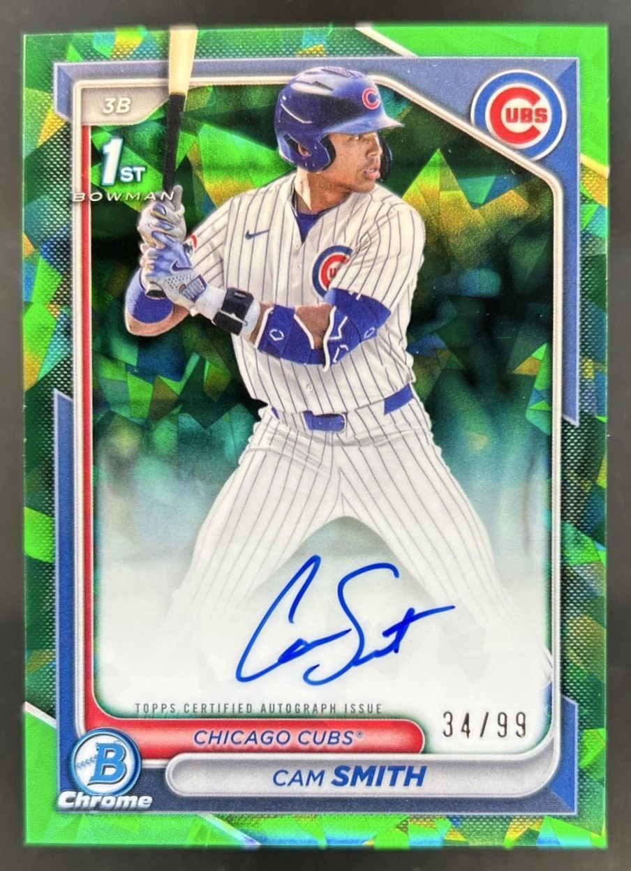 2024 Bowman Draft Sapphire Cam Smith Chrome Auto Refractor Green 1st #/99 Cubs
