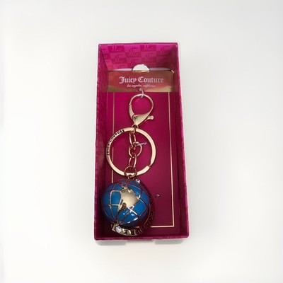 Juicy Couture Gold Tone & Blue Enamel 3D Turning World Globe Bag Charm NEW