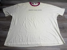 Vintage 90s Calvin Klein Jeans Ringer T-Shirt Cream Magenta USA Made XXL