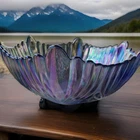 Fenton Purple Iridescent Carnival Glass Bowl With Label Thistle Drapery Signed