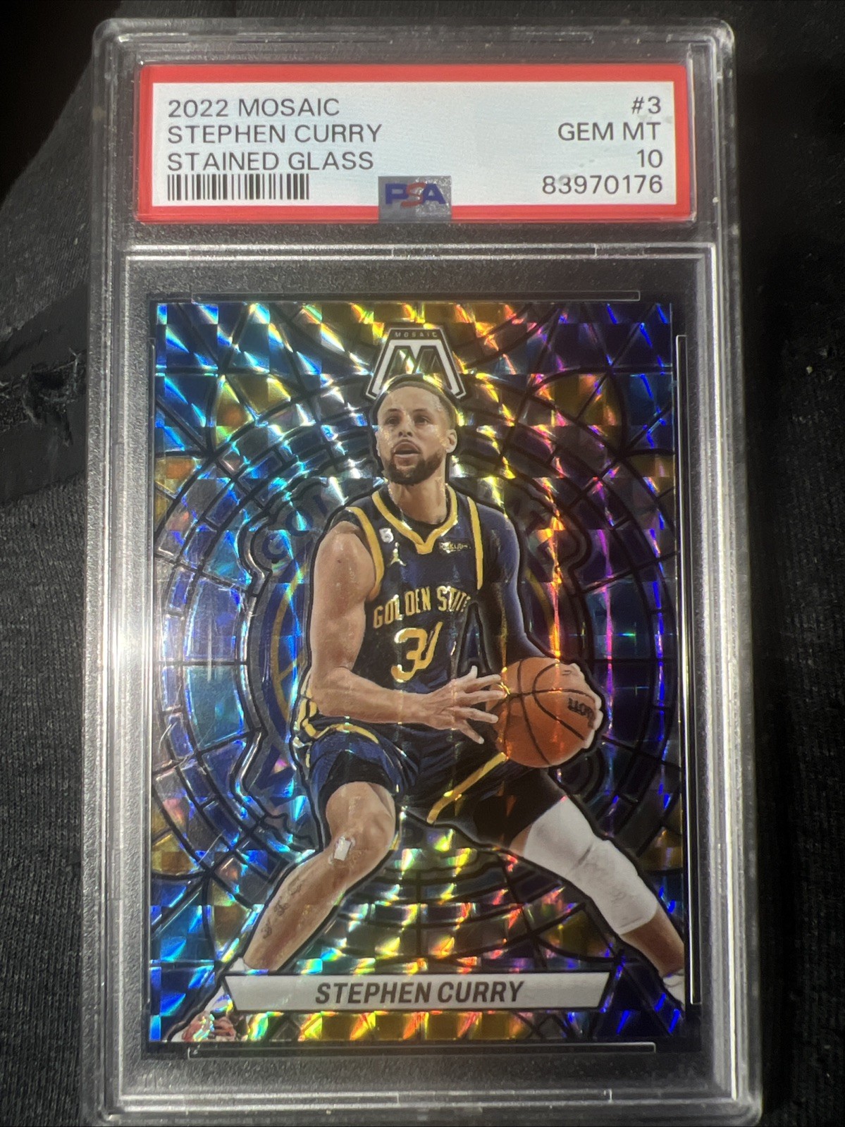 2022 Panini Mosaic- Stephen Curry 💎 PSA- 10 Stained Glass #3 Jordan Logo Jersey