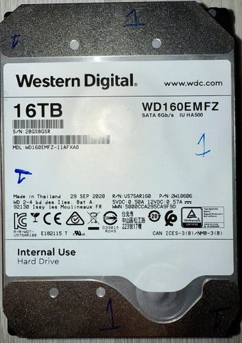 [USED] 16TB SATA HDD 5400 RPM Hard Drive Western Digital WD WD160EMFZ TESTED ✅