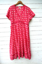 Anokhi for East midi dress 100% cotton red off-white oriental floral lined L 16