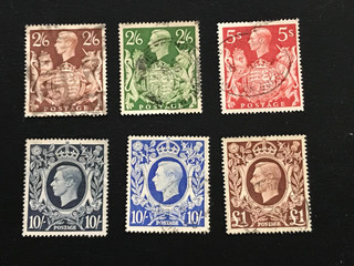 GB KGVI 1939 HIGH VALUE ARMS SET 2/6 £1 SG476 478c USED DD781