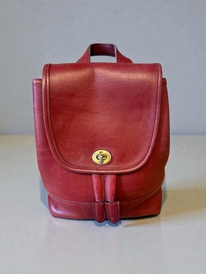 Coach Red Leather Backpack Daypack Drawstring Tote Purse Bag 