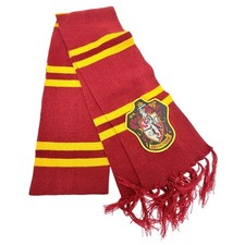 Harry Potter Gryffindor Scarf Burgundy Gold Striped Knit Hogwarts House Crest