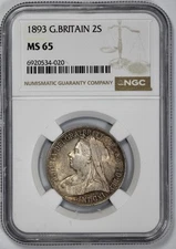 1893 Great Britain 2S Florin NGC MS 65