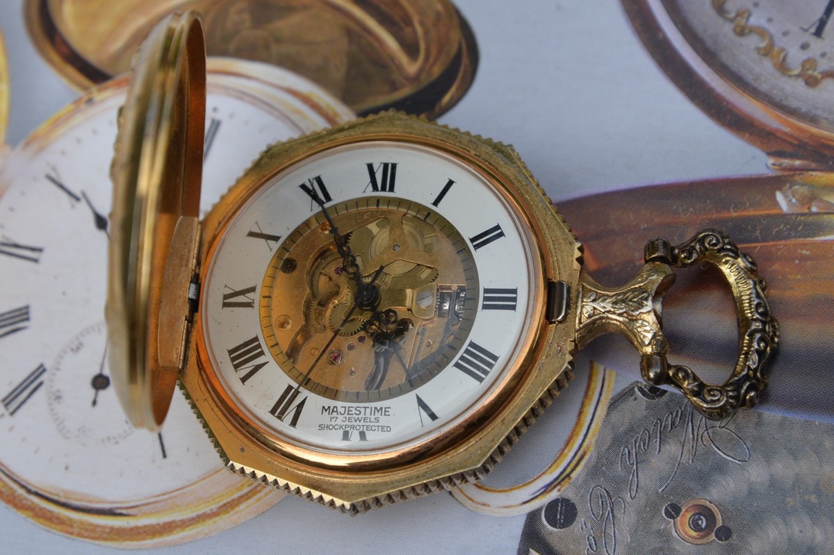 Vintage MAJESTIME Skeleton 17J Manual Wind Pocket Watch--4 Repair