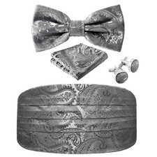 Paisley Cummerbund and Bow Tie Set Adjustable Formal Men's Charcoal Gray Cumb...