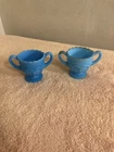2 Vintage Blue Milk Glass Sugar Bowls Scalloped Edges