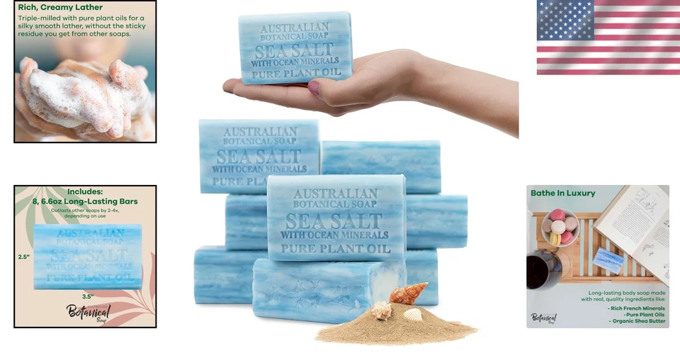 Gentle Cleansing Sea Salt Soap Bars with African Shea Butter – 6.6 OZ, Pack of 8 - Image 2 of 4