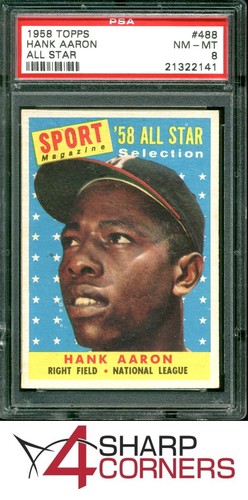 1958 TOPPS ALL-STAR #488 HANK AARON BRAVES HOF PSA 8