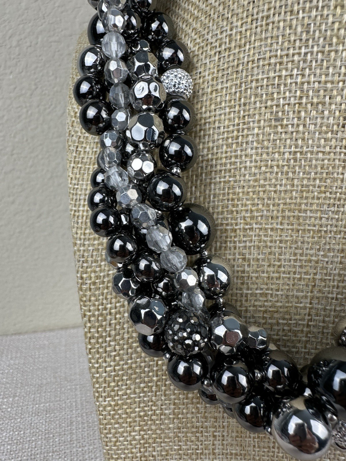 Chunky Statement Necklace Silver Gray Varying Bea… - image 7