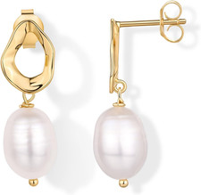 14K Gold Plated Pearl Earrings for Women - Pearl Statement Drop Bridal Earrings