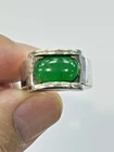 Vintage Barry Brinker 950 Silver Cabochon Green Jade Ring Size 6 1/2