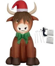 Highlander Cow 3.5 Foot Christmas Inflatable LED Holiday Air-Blown Outdoor Li...