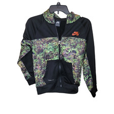 Nike SB Hoodie Sweatshirt Youth Boys Medium Black Green Full Zip Fern Pattern