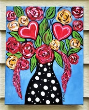 A.Z. Davis 20x16" Original Acrylic Painting Folk Modern Abstract Vase Red Flower