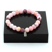 Armband Perlen Opal Rosa + Lepidolith 8 Mm. Hergestellt In Frankreich.