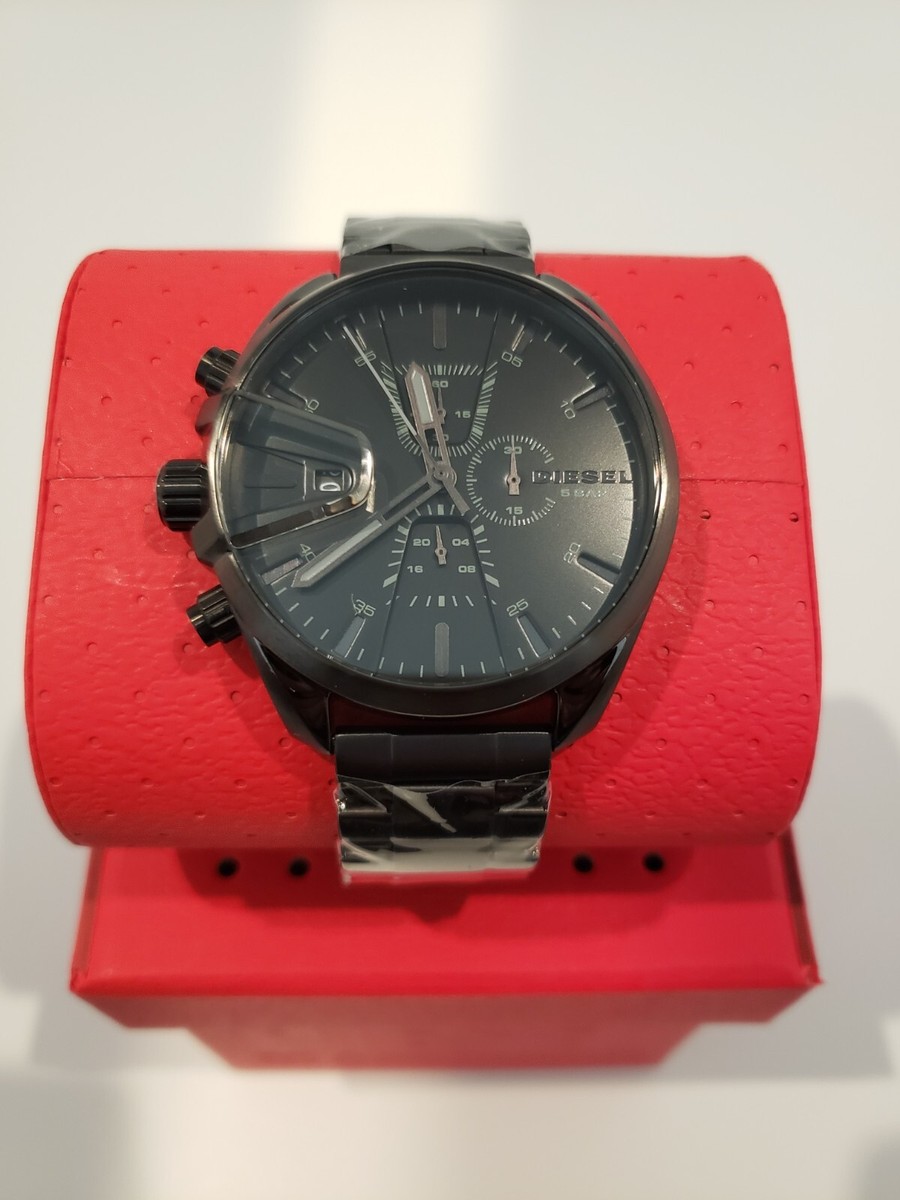 Diesel MS9 All Black Chronograph Date Dial Steel Mens Watch NIB