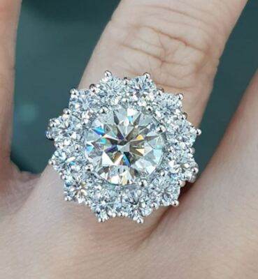 2 Ct D/VVS1 Round Cut Moissanite Halo Engagement Party Ring Solid 14K White Gold
