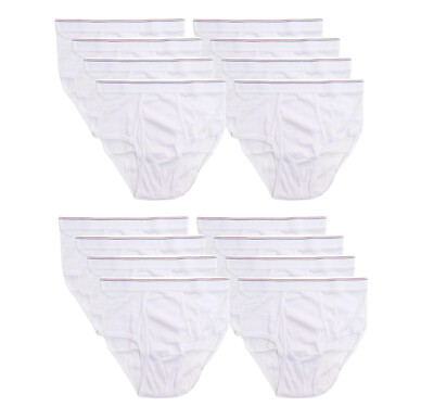 12 Pack Men's Classic Solid White Stretch Breathable Underwear Briefs