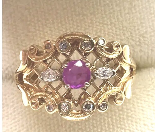 Fantastic Ruby Diamond 14kt Gold Lattice Ring
