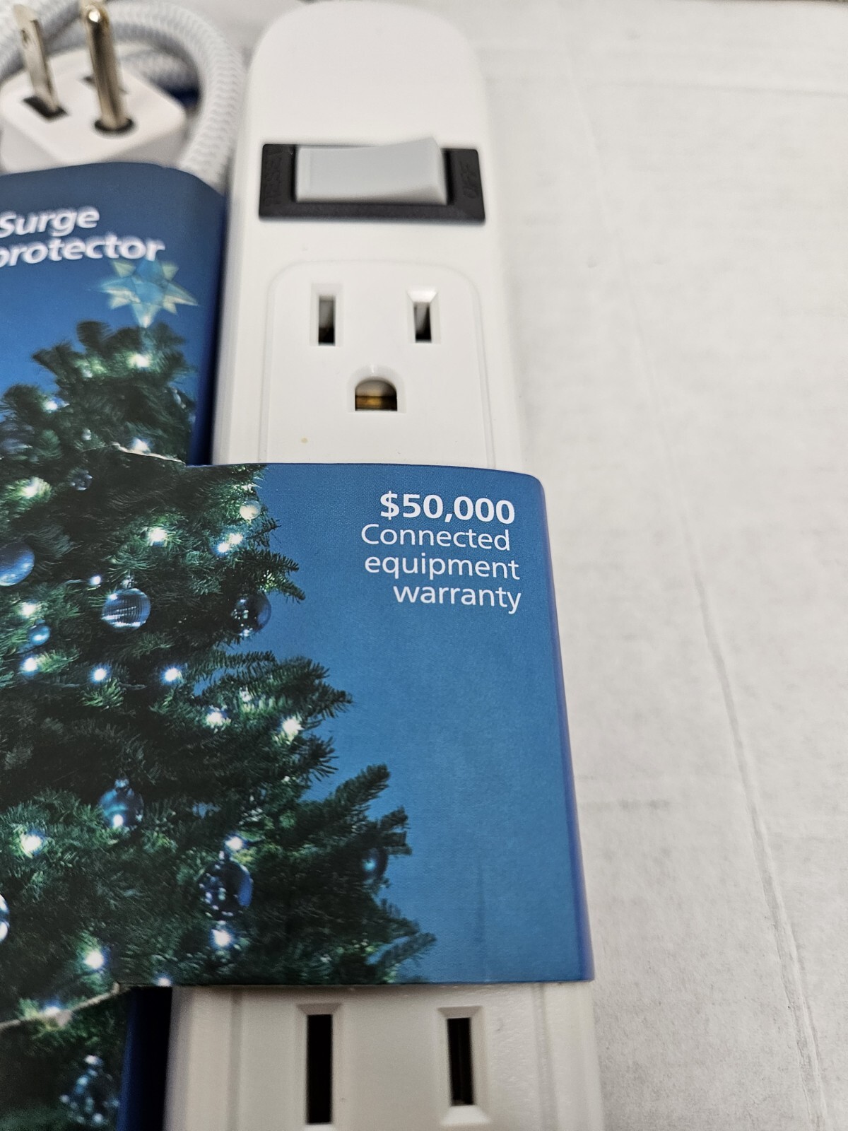 Phillips 6 Foot 6 Outlet Power Strip Braided Cord Gray/White