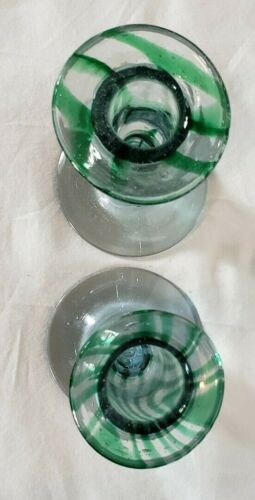 Hand Made Art Glass Blue Green Swirl Candlestick Holders Set of 2 - Picture 3 of 5
