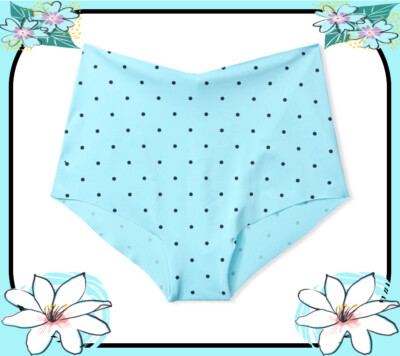 XL Brt Sky Blue Black Dot NO SHOW Victorias Secret High Waist Midi Brief Pantie 
