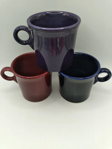 Lot Of 3 Fiesta Ware Coffee Java Mugs Blue Burgandy Purple Homer Laughlin