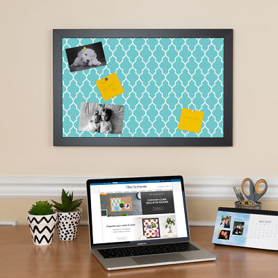 ArtToFrames Custom Cork Bulletin Board Quatrefoil Framed in Satin Black