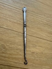 Antique English Hallmarked Sterling Silver Handle Button Hook w Scrolling Design