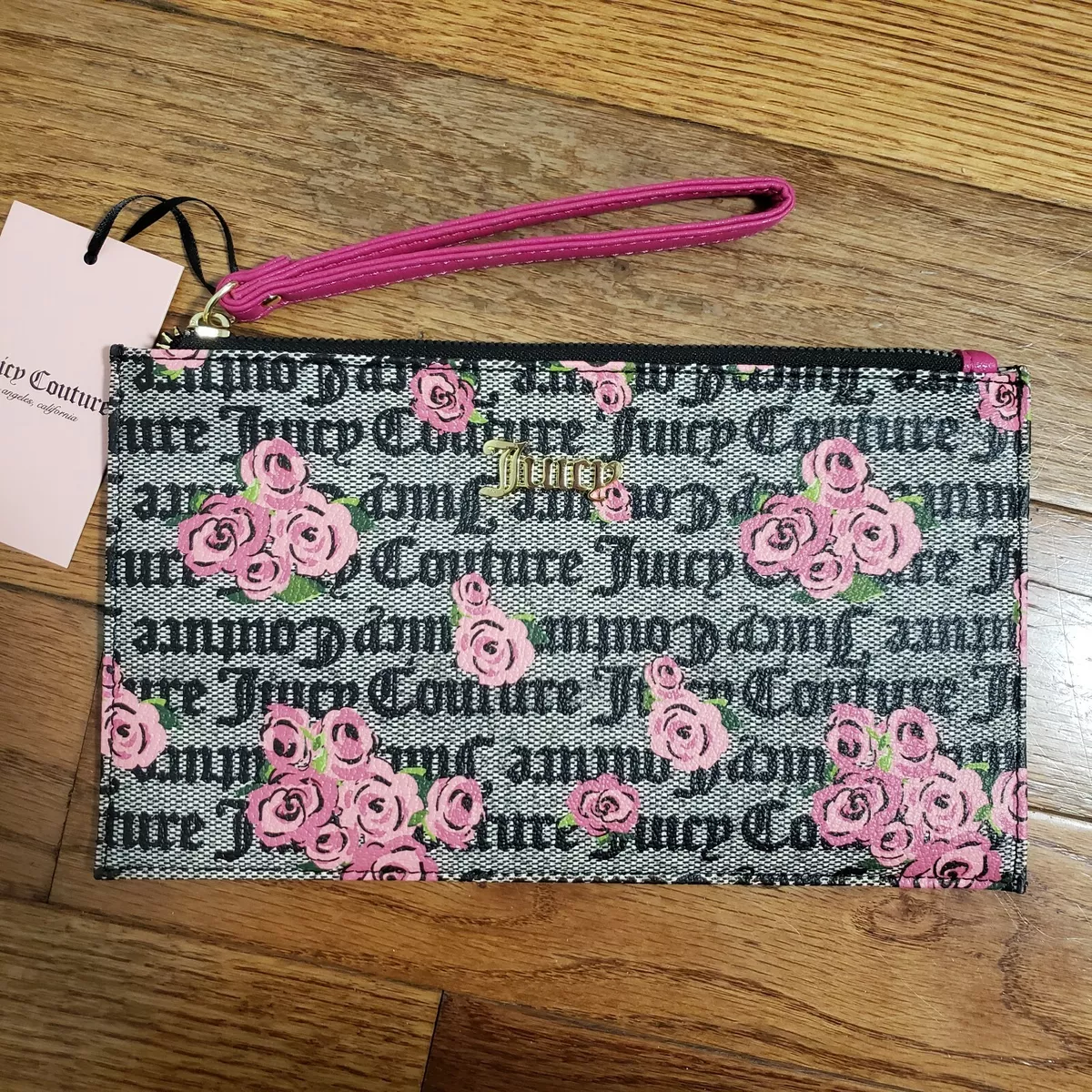 Pink Rose Printed Clutch Bag