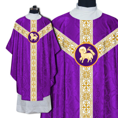 Elegant Gothic Chasuble with Braided Cross Orphrey   Priest Vestment