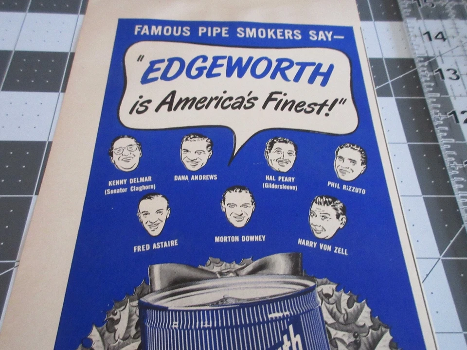 Pipa de tabaco Edgeworth Ready 1949 frotada, anuncio impreso - famosos fumadores de pipa Foto 3 de 3