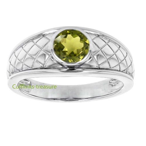 Natural Peridot Gemstone with 925 Sterling Silver Ring for Men's #9560 - Picture 2 of 4