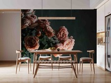 3D Floral Rose Leaf Bud Black Self-adhesive Removeable Wallpaper Wall Mural 1188