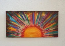 Healing Sun Original Acrylic Painting 20" Hippie Celestial Rays