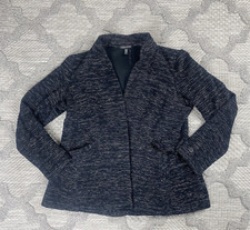 Eileen Fisher Blazer Womens Size Medium Black Organic Cotton Blend Single Button