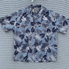 Hilo Hattie Hawaiian Shirt Adult Large Floral Mens L Blue Cotton Made in USA
