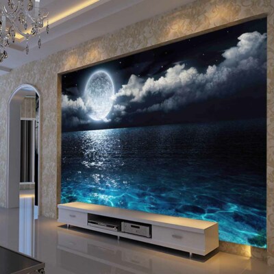 Blue Sea Moon Full Wall Mural Photo Wallpaper Printing 3D Decor Kid Home