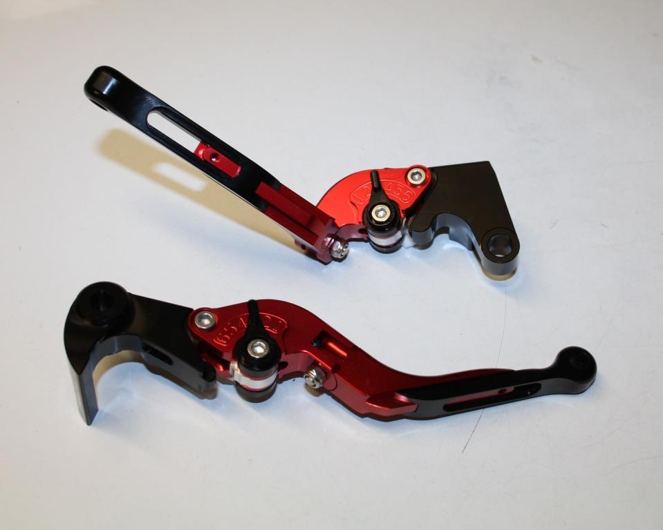 Leviers repliables pour Triumph Bonneville rouge et noir évitant la casse lors des chutes