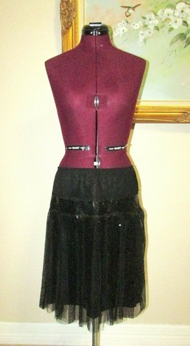 M.S.S.P. MAX STUDIO SZ M BLK SEQUINED NET OVERLAY LINED SKIRT WITH ELASTIC WAIST - Picture 7 of 8