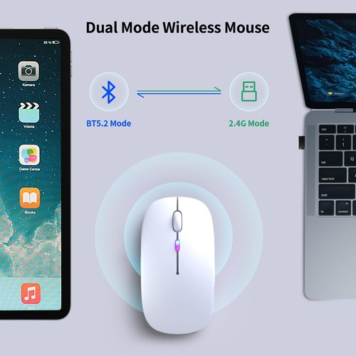 Wireless Bluetooth Mouse Rechargeable Silent Dual Mode White Portable Design - Picture 4 of 7