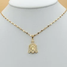 18K Gold Plated Cz Jesus Face Pendant Hip-Hop 18" Chain Necklace. Oro Laminado